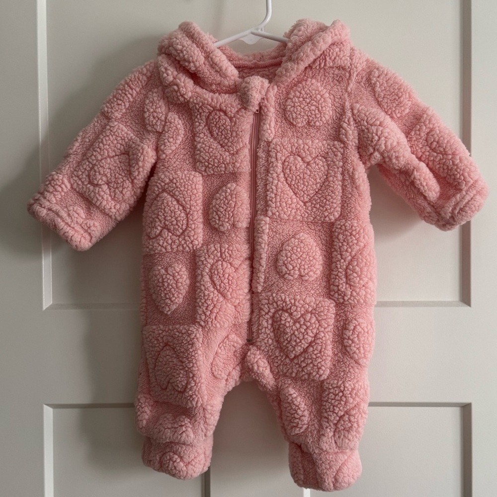 Baby Girl Heart Pattern Hooded Teddy Jumpsuit